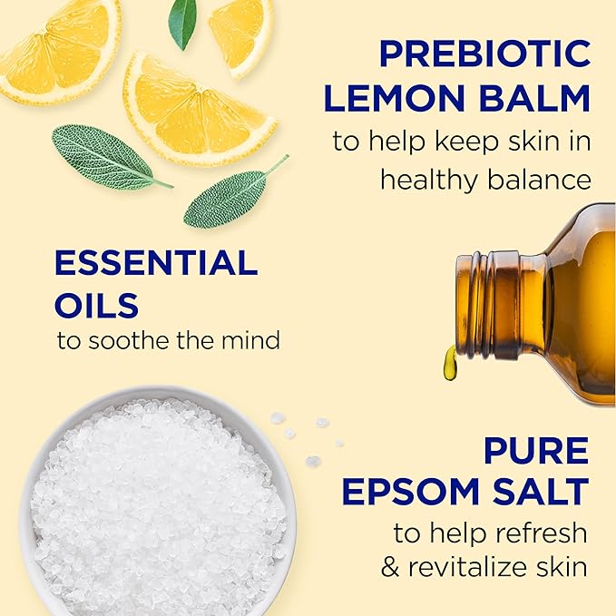 Dr Teal's Body Wash with Pure Epsom Salt, with Prebiotic Lemon Balm & Sage, 24 fl oz (Pack of 4)