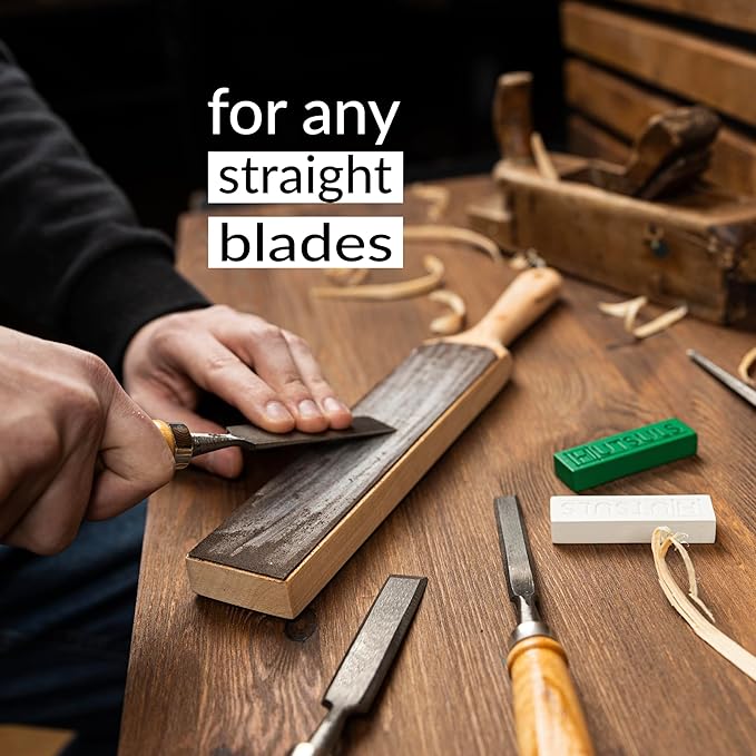 Hutsuls Leather Strop for Knife Sharpening - Top-Tier Double Sided Knife Stropping Kit with White & Green Paddle Strop Compound, Easy to Use Sharpener Leather Knife Strop Kit for Razor Sharp Edges