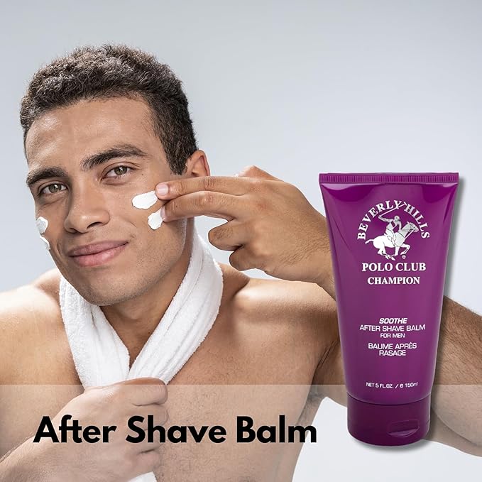 Beverly Hills Polo Club BHPC Champion After Shave Balm for Men | 5oz Soothing, Hydrating & Revitalizing Post-Shave Skincare for Razor Burn Relief
