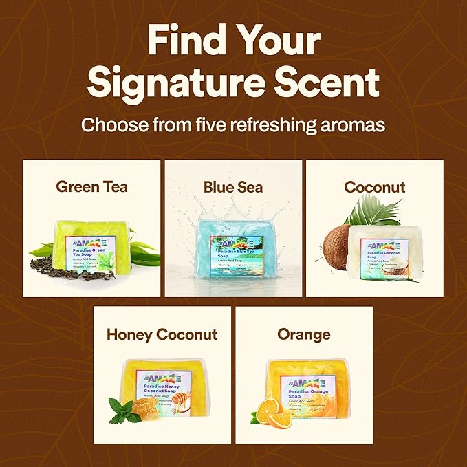 Paradise Amino Acid Organic Soap Bar, Moisturizing, Residue-Free Refreshing Cleanser, Cooling & Invigorating Bath Natural Soap for Women, Men & Kids with Plant-Based Oils, 100g Coconut