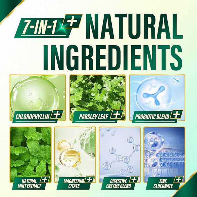 7-in-1 Fresh Breath Capsules, Breath Freshener Powerful Solution with Chlorophyllin, Mint Extract & Probiotic Blend, Supports Oral Freshness & Digestive Balance - 60 Capsules（1）