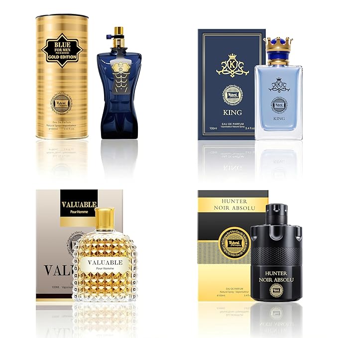 Hybrid & Company Mens 4 Pcs Hunter Noir Absolu Valuable Blue Gold Edition King Eau De Perfum Vaporisateur Natural Spray