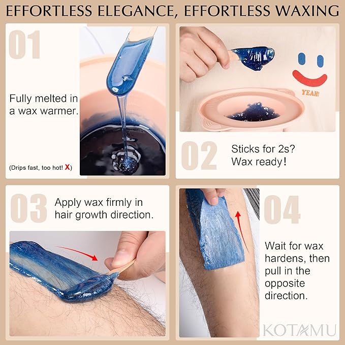 KOTAMU Waxing Kit for Women & Men, Wax Warmer for Hair Removal, Digital Wax Kit with Silicone Pot，Ideal for Face Eyebrow Arm Legs Armpit &Sensitive Skin, Bloomy Waxing Machine for Home Salon Use