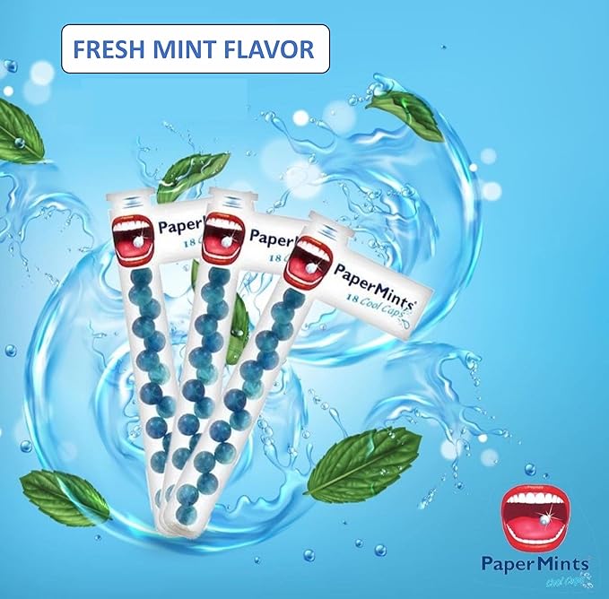 PaperMints CoolCaps - Instant Fresh Breath Mints Sugar-Free, 10 x Tubes of 18 capsules Extreme Bad Breath Treatment for Adults, Breath Freshener Pearls for Halitosis Treatment Keto-Friendly Peppermint