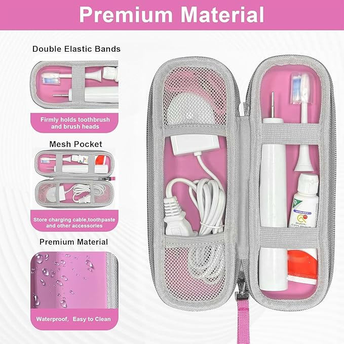Toothbrush Travel Case for Oral B/Oral-B Pro 1000 1500 5000 7000 7500 6000 9600/ Phlips Sonicare 4100 5100 1100 6100 5300 Electric Toothbrush, Portable Hard Protective Storage Bag (Pink)