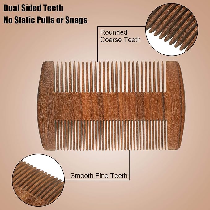 3 Pieces Beard Comb for Men Natural Sandalwood Wooden Mustaches Combs