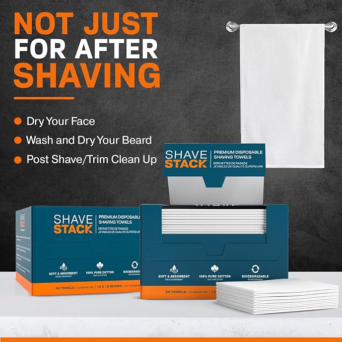 100% Cotton Shaving Towels for Men - 90 Ct, 12 x 10” - Super Soft Face Towel for Drying Face, Disposable Dry Wipes & Wash Cloths in One, Ideal Shaving Kit Accessory & Barber Supplies