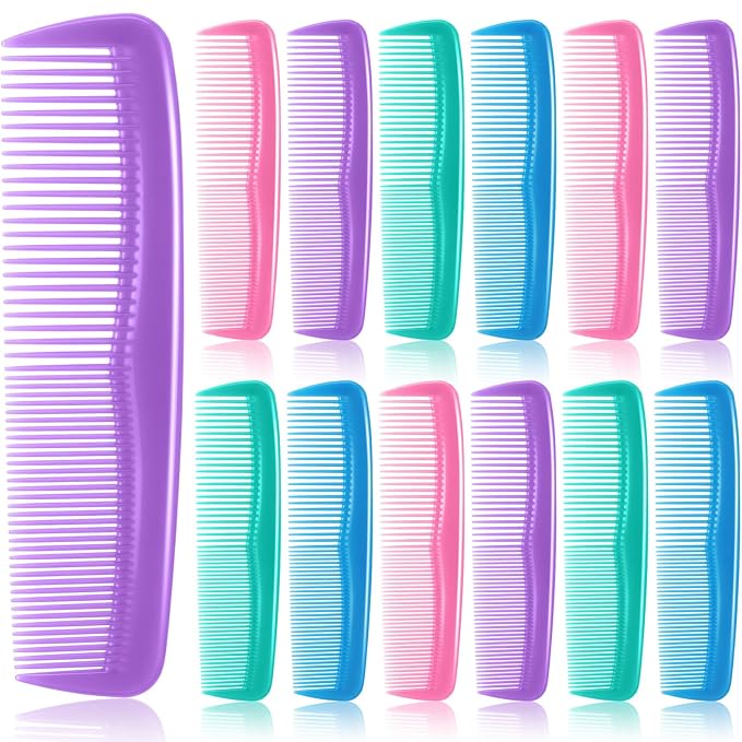 HESTYA 24 Pack Pocket Hair Combs Bulk Double Side Hair Cutting Comb 5 Inch Unbreakable Plastic Fine Tooth Comb Barber Beard Mustache Hairbrush Hairdressing Styling Homeless Salon Home Hotel (4 Colors)