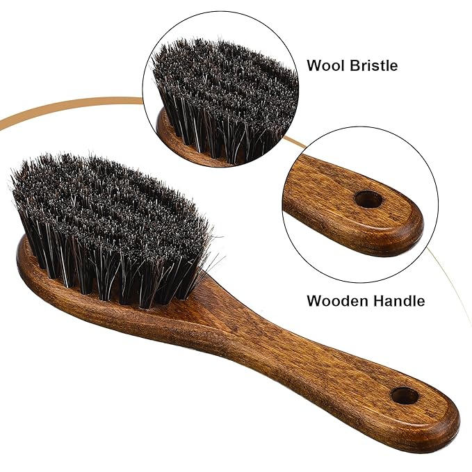 Patelai 4 Pieces Barber Fade Brush Set with Natural Fiber Wooden Handle Beard Styling Brush, Neck Duster, and Cleaning for Men's Grooming (Brown)