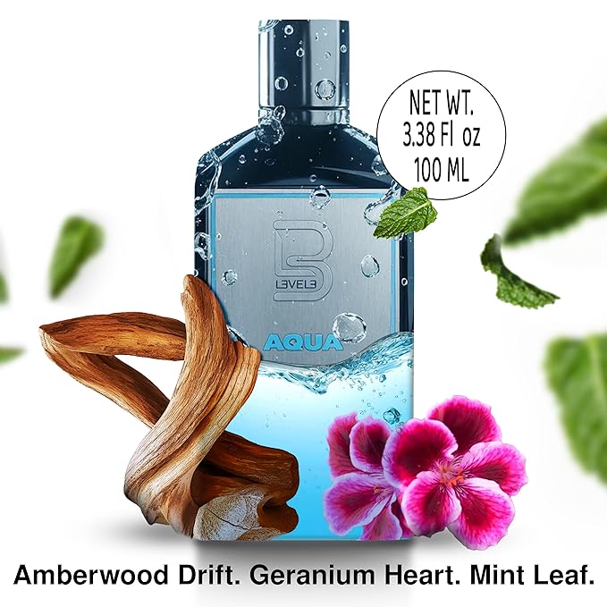 L3 Level 3 Eau de Parfum Cologne for Men - Long Lasting EDP - Mint, Lavender, Amberwood Notes - 3.38 fl oz (Aqua)