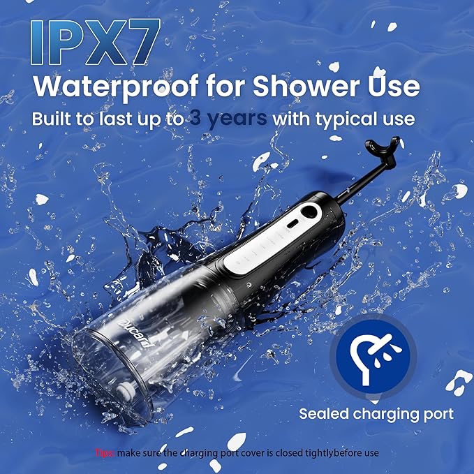 Cordless Water Flosser for Teeth, U-Shaped Flossing 360° Deep Clean, 5 Modes 7 Jet Tips for Adult & Child, Portable Rechargeable Dental Flosser Pick for Braces, Travel, 350ML Large Tank