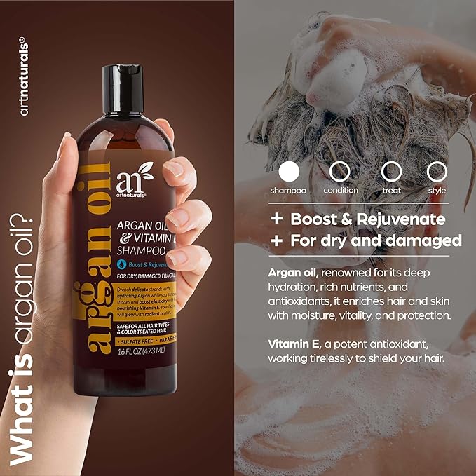 artnaturals Argan Hair Growth Shampoo - (16 Fl Oz / 473ml) - Sulfate Free - Treatment for Hair Loss, Thinning & Regrowth - Men & Women - Infused with Biotin, Argan Oil, Keratin, Caffeine