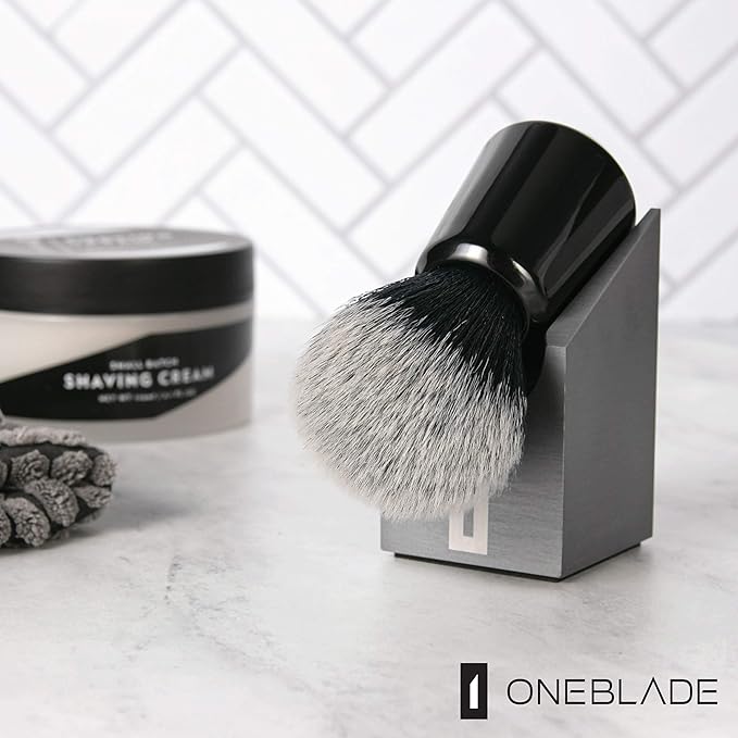 OneBlade Vertical Shaving Brush Stand (Silver) Heavy Duty 6063 Aluminum, Double Anodized Finish, Hygienic Shaving Brush Storage - Weight 9.8 oz / 278 grams