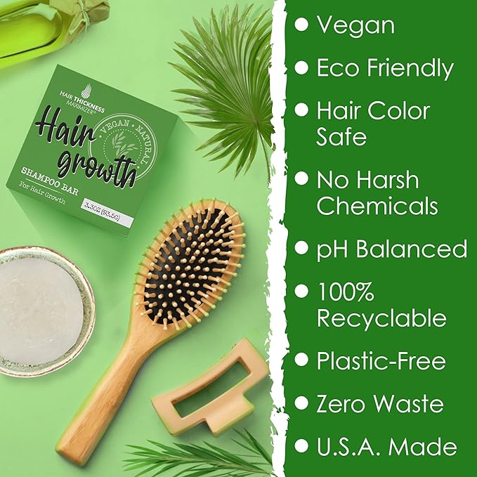 Hair Growth Shampoo Bar with Biotin. Eco-Friendly, No Harsh Chemicals, Color Safe, pH Balanced. Solid Shampoo Bar Equal to 3 Liquid Bottles. Zero Plastic, USA Made, Strengthening & Dry Hair Relief