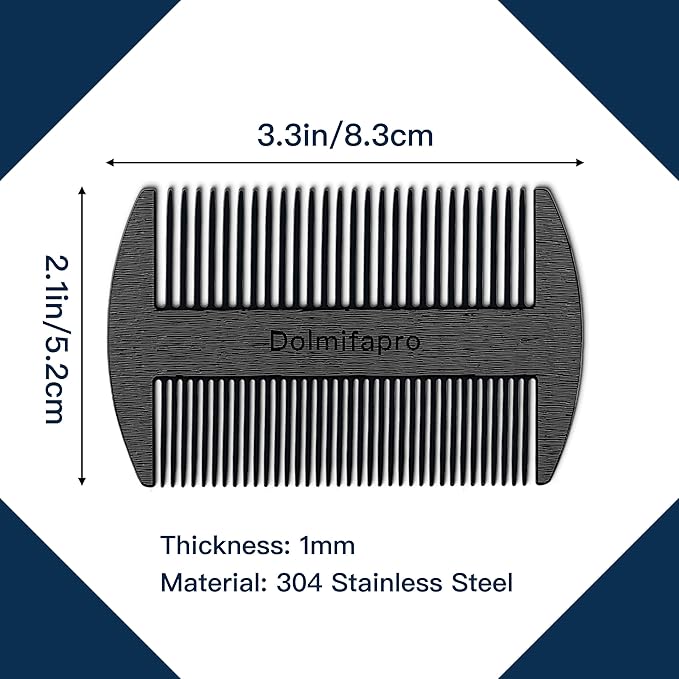 304 Stainless Steel Pocket Beard Comb for Men, Anti-Static Dual Fine Coarse Teeth Ultra-Thin Mustache Hair Grooming Comb with PU Leather Case (black)