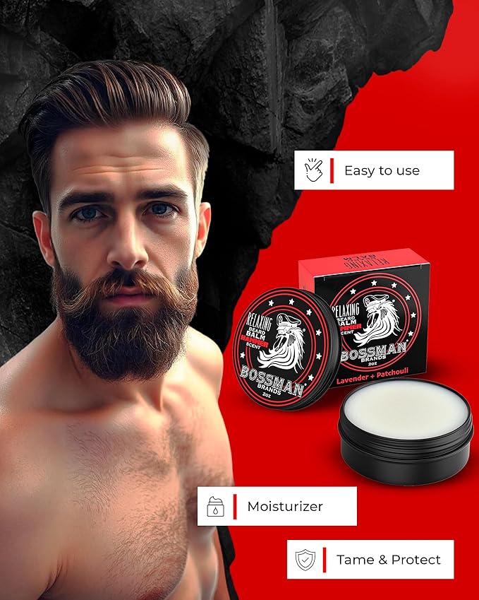 Bossman Relaxing Beard Balm - Beard Tamer, Relaxer, Thickener and Softener Cream - Made in USA (Hammer Scent)