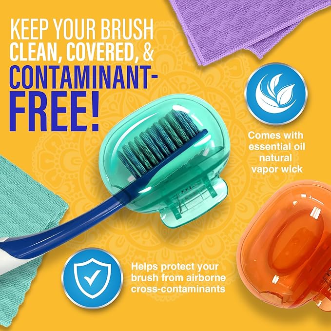 GuruNanda Brush Pods - ToothbrushCover for Manual & Electric Toothbrush, KeepsToothbrush Fresh & Clean, Travel Accessories with Natural Essential Oil Vapors (Pack of 3)