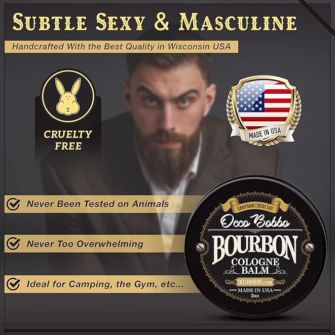 Occo Bobbo - Solid Cologne Bourbon and Sandalwood Scent. Solid Bourbon Cologne For Men - Men's Solid Cologne - 2 Ounce - Concentrated Balm. – A Smooth Blend Of Woody Oak Barrel