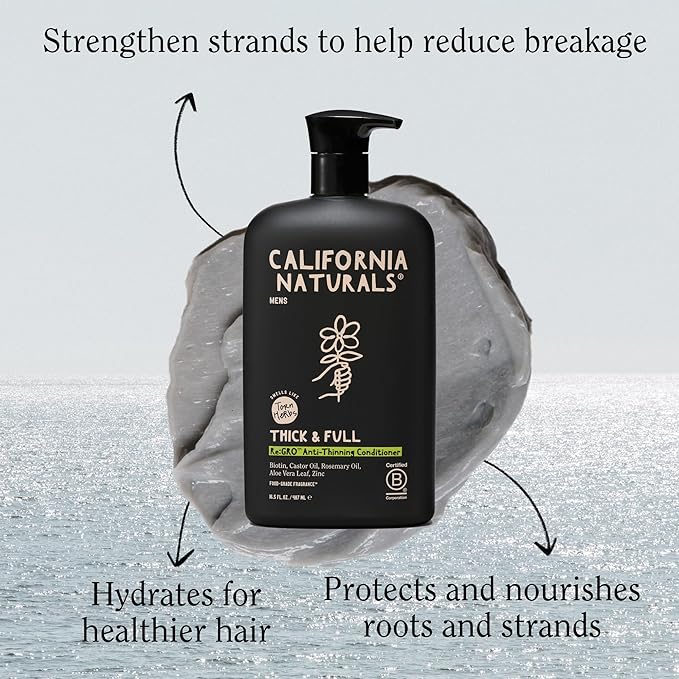 California Naturals Mens Re:GRO Conditioner for Hair Growth Support, Scalp Hair Care with Biotin, All Hair Types, Vegan, Natural, Cruelty Free, Silicone, Paraben & Sulfate Free, for Men, 16.5 oz