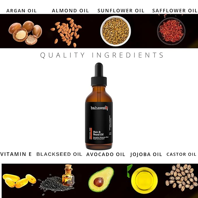 BAHAWAT Beard Oil -Premium Beard Oil Conditioner & Softener - Cedarwood & Citrus scent- Eliminates Beard Itch, Promote a Healthy, Full Beard, Natural Ingredients, 2 ounce.
