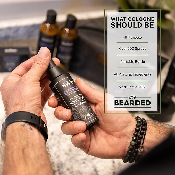 Live Bearded Utility Spray - All Purpose Cologne with Natural Fragrance - Made in the USA - 3.4 fl oz Bottle | Canyon Scent - Juniper, Cypress, Fir Needle