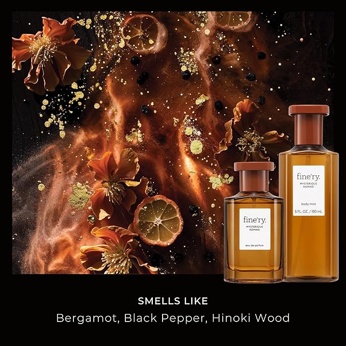 Fine'ry Bergamot Hinoki Perfume, for Women & Men, Long-Lasting Unisex Cologne - Mysterious Nomad - Bergamot, Black Pepper, Wood - Smoky, Citrus, Full Size Hair & Body Fragrance (60mL)