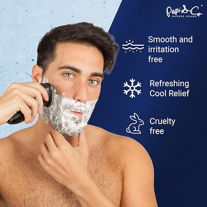 Papi & Co. Shave Gel Men – Sensitive Skin Shaving Gel with Brazilian Mint Oil – Clear Non-Foaming Formula for Beard and Mustache – Moisturizing Barber Grooming Skincare, Alcohol-Free – 8.6oz