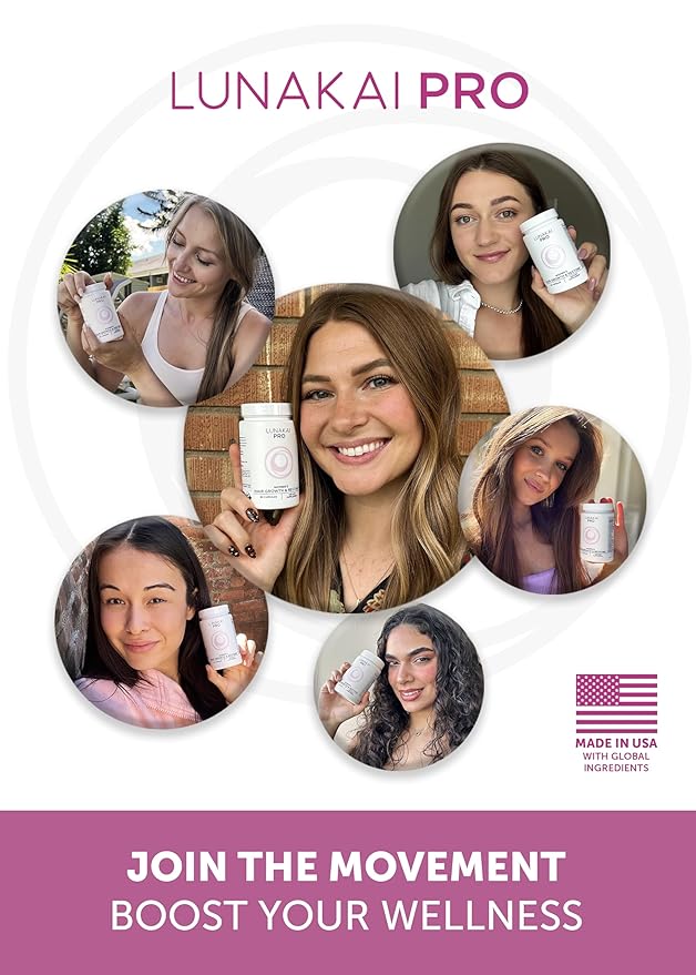 Lunakai PRO USA Made Women’s Hair Growth & Restore Vitamins – Advanced 15+ Nutrient Complex for Visible Results – Natural Thicker Hair Growth Supplement, 90ct