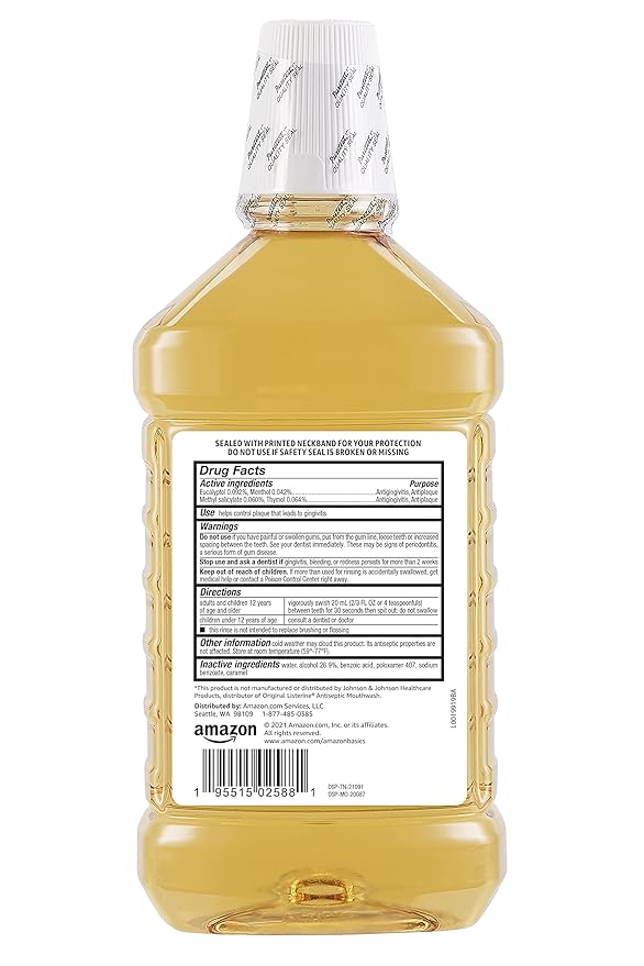 Amazon Basics Antiseptic Mouthwash, Original Flavor, Fights Plaque and Gingivitis, 1.5 Liter, 50.7 ounce (Pack of 1) (Previously Solimo)