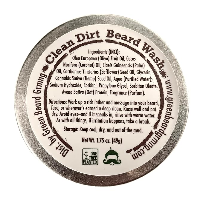 Natural Beard Wash Bar for Men – Solid Shampoo with Olive Oil & Hempseed Oil – Cleans, Softens, and Moisturizes –Beard & Mustache Wash Bar 1.75 Ounce (Pack of 1), Clean Dirt