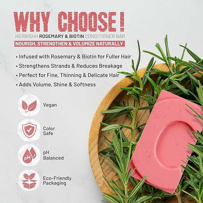 Herbishh Rosemary Conditioner Bar for Hair Growth, Volumizing Solid Conditioner, Strengthening Biotin Bar, Cleansing Soap for Women & Men, Ideal for Curly & Straight Hair 3.53 oz pk of 3