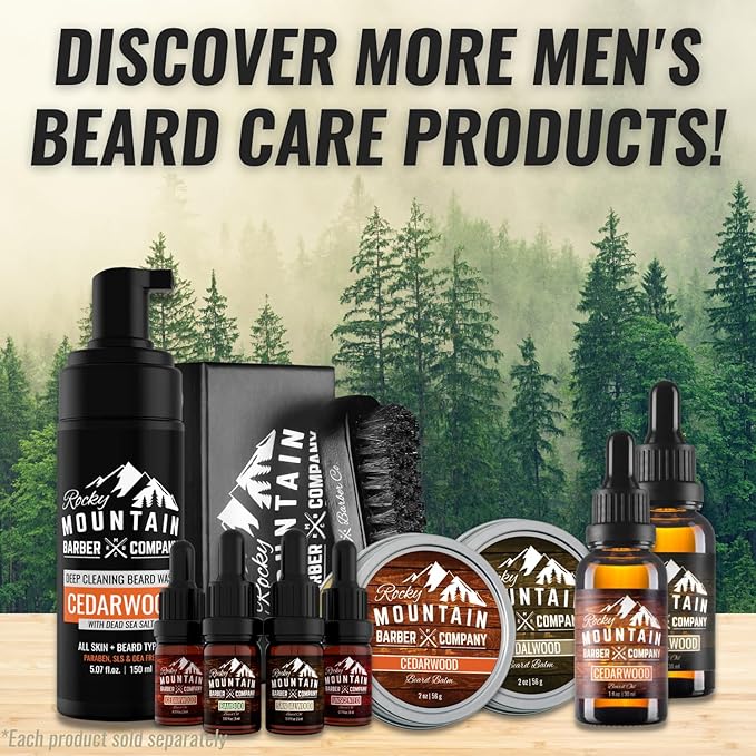 Beard Balm - Rocky Mountain Barber - 100% Natural - Premium Wax Blend with Cedarwood Scent, Nutrient Rich Bees Wax, Jojoba, Tea Tree, Coconut Oil