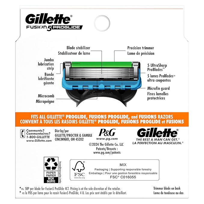 Gillette ProGlide Razor Refills for Men, 8 Razor Blade Refills