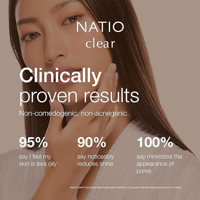 Natio Australia Clear Shine Control Face Moisturizer, 4.22 oz - Hydrating Face Cream - Vitamin E, Aloe - Matte Face Lotion for Oily, Acne Prone Skin