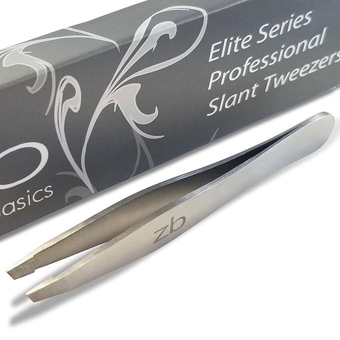 Zizzili Basics Elite Series Slant Tweezers - Surgical Grade Stainless Steel for Professionals (Satin Finish)