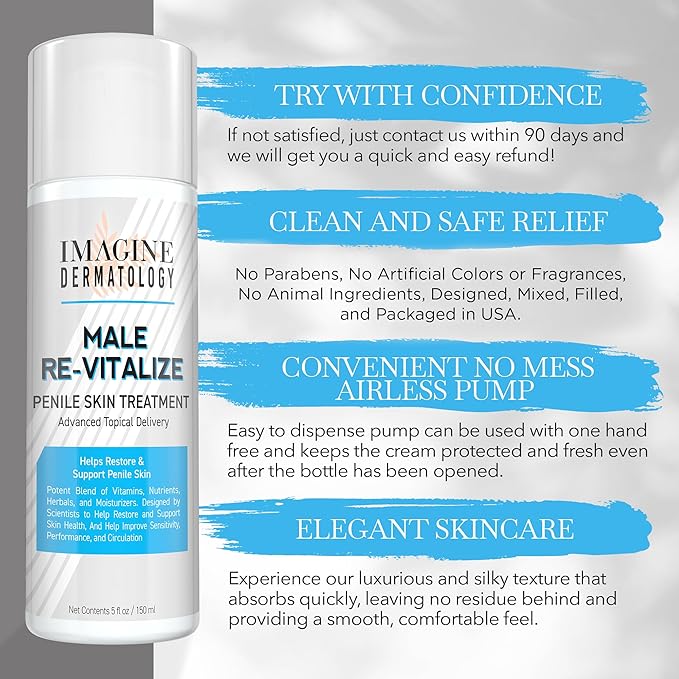 Male Re-Vitalize Original Penile Health Cream for Men - Relieve, Restore and Support Skin - Moisturizer Penile Lotion - Large Value Size (5fl oz/150ml)