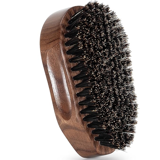Boar Bristle Beard Brush for Men, 4.2-Inch Black Walnut Wood Handle Military Style, Men's Natural Wooden Boar Bristles Mustache Brush