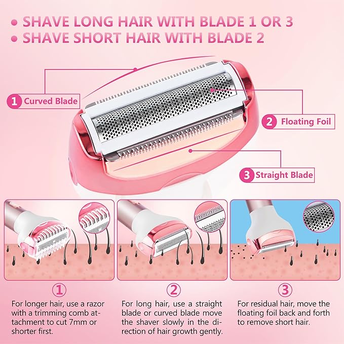 Electric Razor for Women Removal MKIOVH Women's Cordless Portable 4 in 1 Painless Shaver, for Body Face Shavers Nose Hair Trimmer Bikini Area Armpit Pubic Underarms Legs Eyebrow