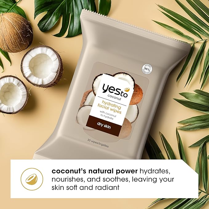 Yes To Coconut Cleansing Wipes, Brown, 30 Count