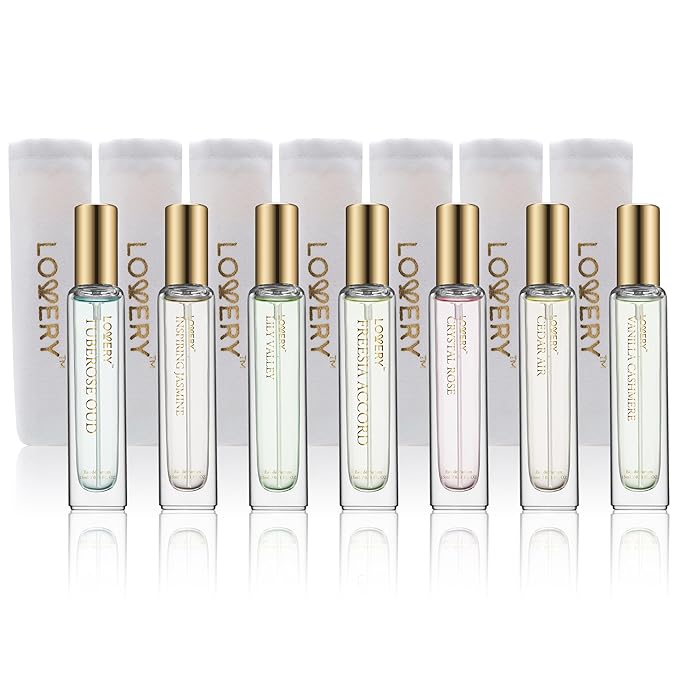 LOVERY Assorted Sampler Perfumes, 7 x 15ml Eau de Parfum Set, Clean Fragrances for Women & Men, Travel Size, Vegan & Cruelty Free
