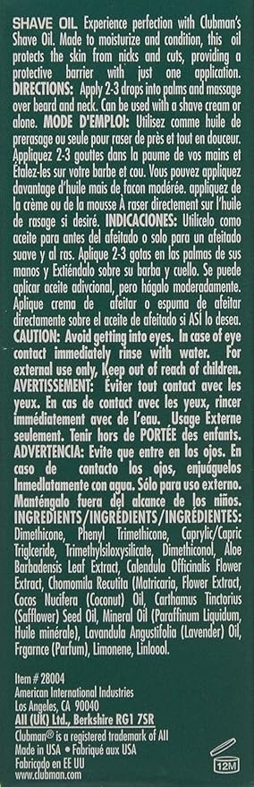 Clubman Pre Shave Oil – Pre Shave Oil for Men, Moisturizes Skin, Prevents Razor Burn, Nicks & Cuts, Shaving Oils for Men, 1 fl oz