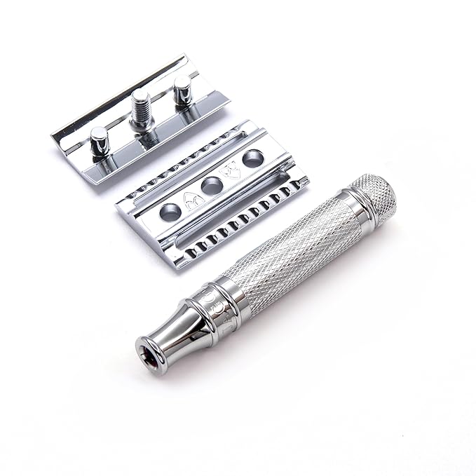 Edwin Jagger DES89KN Short Handled Classic Double Edge Manual Eco-Friendly and Reusable Safety Razor for Men and Women for Shaving Cream or Soap Fits All DE Razor Blades (Knurled)