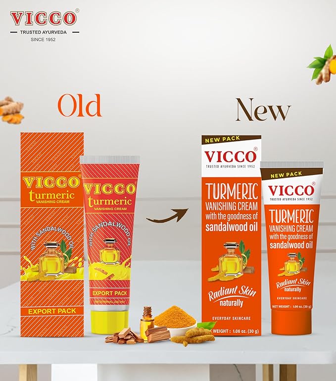 Vicco Turmeric Face Moisturizer Cream, with Sandalwood Oil by Vicco – 70 Year Legacy of Ayurveda, Hydrating with Natural Turmeric for Clear, Radiant Skin, Vegan, 100% Natural - 2.82 oz (3 Pack)