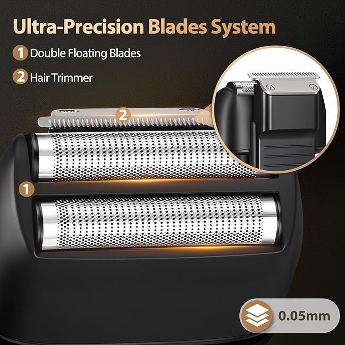 Electric Foil Razor for Men, Electric Shavers with Pop-Up Trimmer Rechargeable - 2-Speed Adjustable, Travel Lock, 120 Mins Runtime, Double Floating Blades for Men's Face Close Shaving (Black)