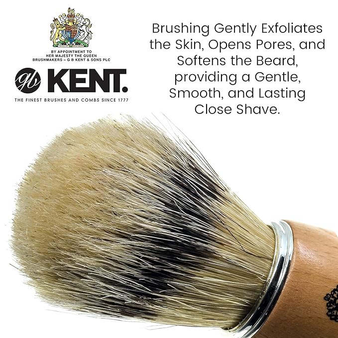 Kent VS70 Natural Badger Bristle Beechwood Shaving Brush for Men for Safety Razor, Shaving Razors for Men. Perfect Lather Shaving Brush for Shave Cream, Shaving Soap. Kent Luxury Shaving Since 1777