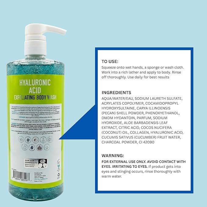 SpaScriptions Exfoliating Sea Salt Body Wash with Hyaluronic Acid - 32 fl oz Moisturizing Body Scrub for Soft Glowing Skin, Gentle Natural Daily Cleanser, PH Balanced, Scented, Paraben Free