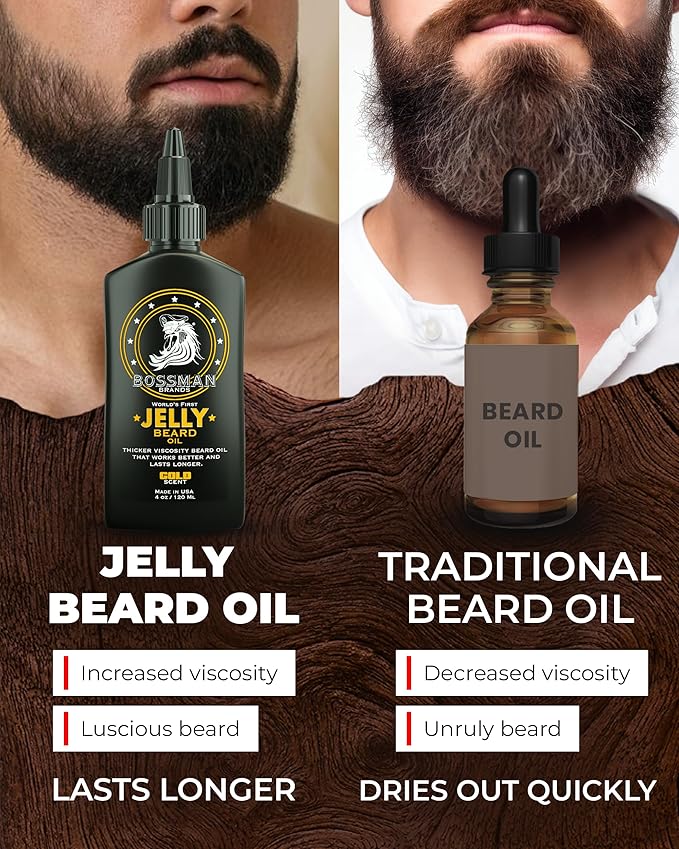 Bossman Jelly Beard Oil for Men - 3 Pack (12 oz in Total, Gold Scent) – Softens, Moisturizes & Conditions with Natural Ingredients
