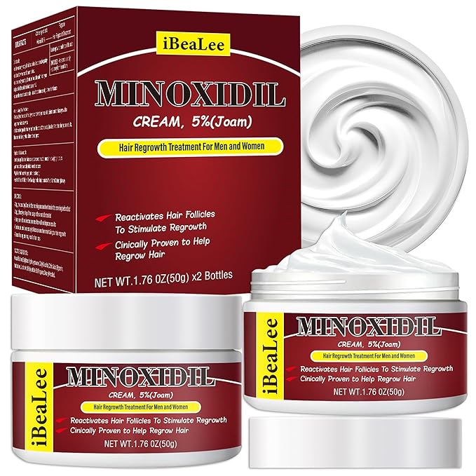 5% Minoxidil for Men and Women Hair Growth Cream, Topical Minoxidil Hair Growth Products, Extra Strength Hair Regrowth Treatments for Stronger Thicker Fuller Hair, 2 Bottles