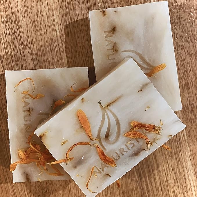 Aloe and Calendula Soap Bar (3 Pack), Vegan and All Natural Handcrafted with Organic Oils. Face and Body Soap. For Men, Women and Teens. Unscented with Shea Butter.