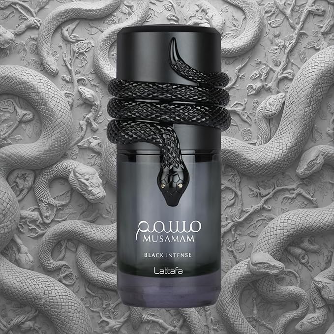 Lattafa Musamam Black Intense – Spicy, Woody, Amber, Aromatic – Eau de Parfum Spray Long-Lasting Fragrance for Unisex, 3.4 Ounce / 100 ml